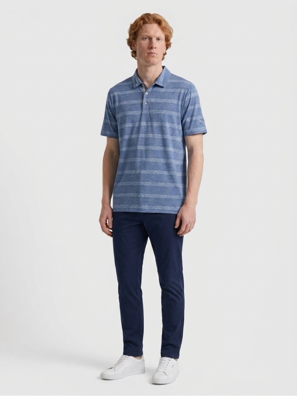 Puma Men’s Blue Heathered Striped Polo NWT